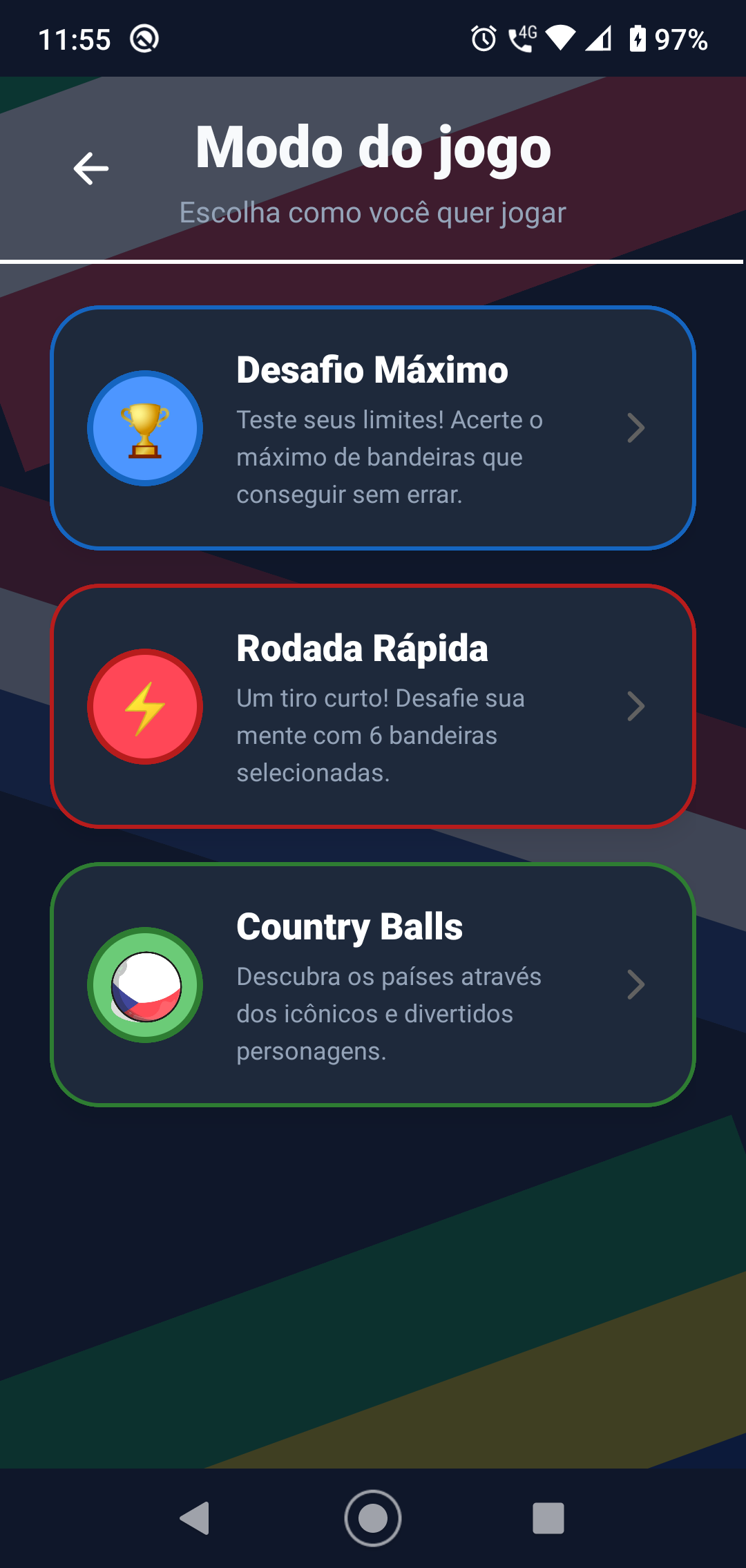 Tela de Seleção dos Modos de Jogo